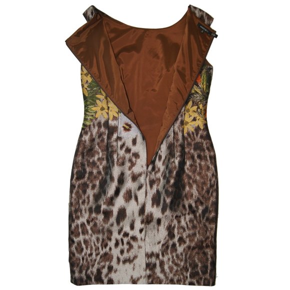 Lafayette 148 Women's Size 10 Leopard Print Floral Fitted Midi Sleeveless Dress - Picture 4 of 4